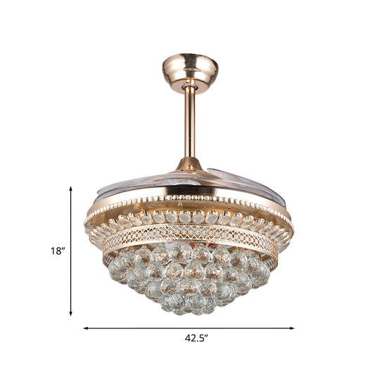 Tapered Crystal Orbs Fan Light Contemporary Bedroom 42.5" Wide LED Semi Flush Ceiling Light Fixture in Gold, 3-Blade Clearhalo 'Ceiling Fans with Lights' 'Ceiling Fans' 'Modern Ceiling Fans' 'Modern' Lighting' 917610