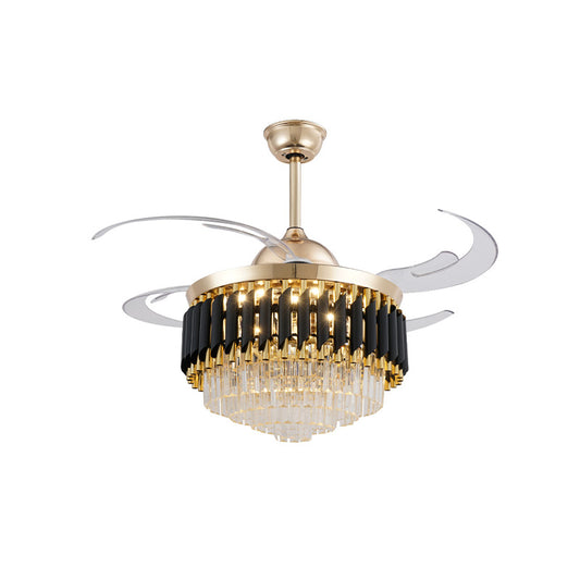 Prismatic Crystal Black-Gold Fan Light Layered Tapered Postmodern LED Semi Mount Lighting with 4 Blades, 47" Width Clearhalo 'Ceiling Fans with Lights' 'Ceiling Fans' 'Modern Ceiling Fans' 'Modern' Lighting' 917629