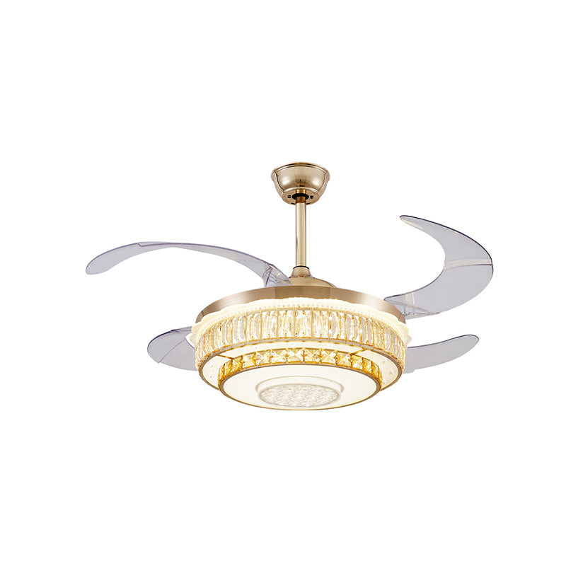 42" Wide Crystal 2-Tier Round Fan Lamp Modern Sitting Room LED Semi Flush Light Fixture in Gold with 4 Clear Blades Clearhalo 'Ceiling Fans with Lights' 'Ceiling Fans' 'Modern Ceiling Fans' 'Modern' Lighting' 917637