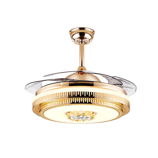 Circular Living Room Fan Lighting Modernism Crystal 4-Blade Gold LED Semi Flush Ceiling Light, 42" Wide Clearhalo 'Ceiling Fans with Lights' 'Ceiling Fans' 'Modern Ceiling Fans' 'Modern' Lighting' 917645