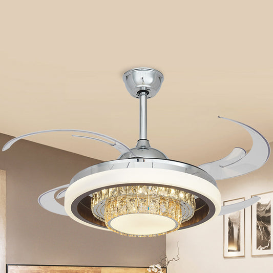 47" Wide 4 Blades Chrome LED Fan Lamp Contemporary Crystal 2-Tier Semi Flush Mount Ceiling Fixture Chrome Clearhalo 'Ceiling Fans with Lights' 'Ceiling Fans' 'Modern Ceiling Fans' 'Modern' Lighting' 917647