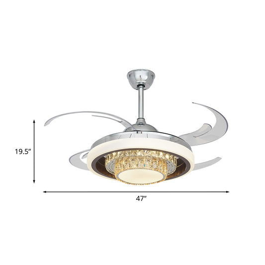 47" Wide 4 Blades Chrome LED Fan Lamp Contemporary Crystal 2-Tier Semi Flush Mount Ceiling Fixture Clearhalo 'Ceiling Fans with Lights' 'Ceiling Fans' 'Modern Ceiling Fans' 'Modern' Lighting' 917650