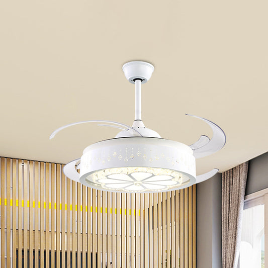 4-Blade Crystal LED Fan Light Fixture Nordic White Floral Living Room Semi Flush Ceiling Light, 47" Width White Clearhalo 'Ceiling Fans with Lights' 'Ceiling Fans' 'Modern Ceiling Fans' 'Modern' Lighting' 917655