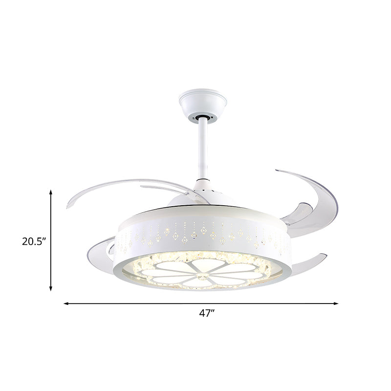 4-Blade Crystal LED Fan Light Fixture Nordic White Floral Living Room Semi Flush Ceiling Light, 47" Width Clearhalo 'Ceiling Fans with Lights' 'Ceiling Fans' 'Modern Ceiling Fans' 'Modern' Lighting' 917658