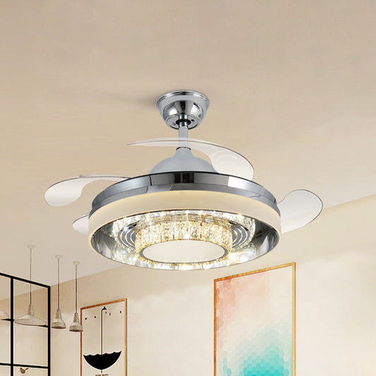 Crystal Chrome Fan Lighting Round Modern 42" Wide LED Semi Flush Ceiling Light Fixture with 4 Blades Chrome Clearhalo 'Ceiling Fans with Lights' 'Ceiling Fans' 'Modern Ceiling Fans' 'Modern' Lighting' 917659