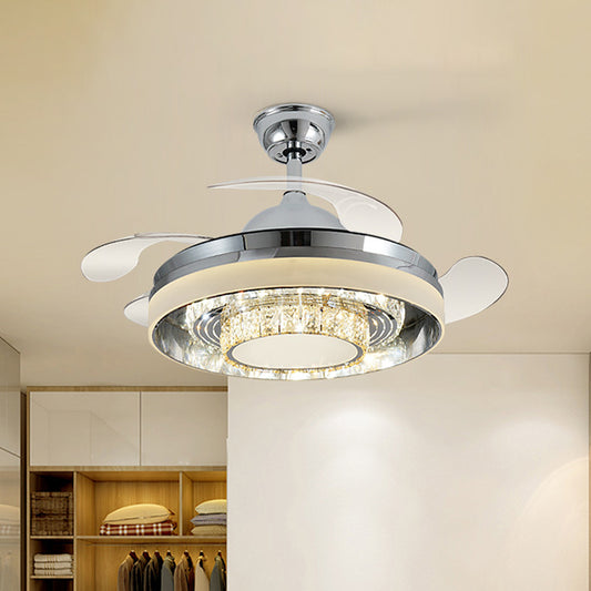 Crystal Chrome Fan Lighting Round Modern 42" Wide LED Semi Flush Ceiling Light Fixture with 4 Blades Clearhalo 'Ceiling Fans with Lights' 'Ceiling Fans' 'Modern Ceiling Fans' 'Modern' Lighting' 917660