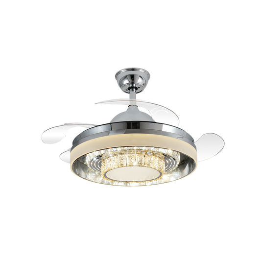 Crystal Chrome Fan Lighting Round Modern 42" Wide LED Semi Flush Ceiling Light Fixture with 4 Blades Clearhalo 'Ceiling Fans with Lights' 'Ceiling Fans' 'Modern Ceiling Fans' 'Modern' Lighting' 917661