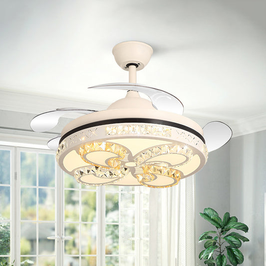 Matte White LED Semi Flush Mount Nordic Crystal Butterfly Flush Mount Ceiling Fan Light with 4-Blade, 42" Wide Clearhalo 'Ceiling Fans with Lights' 'Ceiling Fans' 'Modern Ceiling Fans' 'Modern' Lighting' 917664