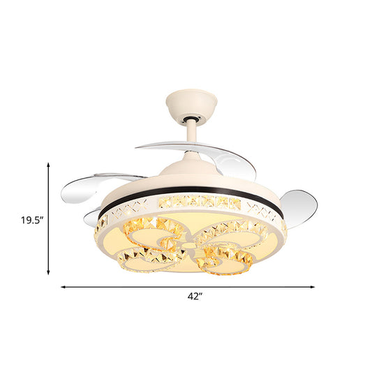 Matte White LED Semi Flush Mount Nordic Crystal Butterfly Flush Mount Ceiling Fan Light with 4-Blade, 42" Wide Clearhalo 'Ceiling Fans with Lights' 'Ceiling Fans' 'Modern Ceiling Fans' 'Modern' Lighting' 917666