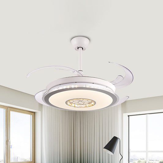 Minimalistic Round LED Ceiling Fan 47" Wide 4-Blade Crystal Semi Mount Lighting in White Clearhalo 'Ceiling Fans with Lights' 'Ceiling Fans' 'Modern Ceiling Fans' 'Modern' Lighting' 917668