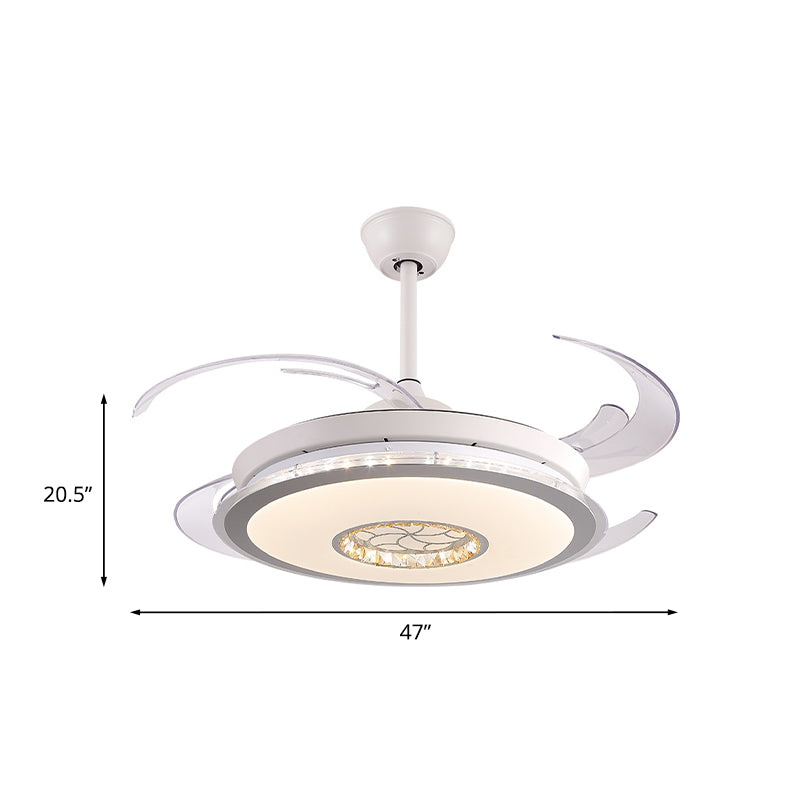 Minimalistic Round LED Ceiling Fan 47" Wide 4-Blade Crystal Semi Mount Lighting in White Clearhalo 'Ceiling Fans with Lights' 'Ceiling Fans' 'Modern Ceiling Fans' 'Modern' Lighting' 917670