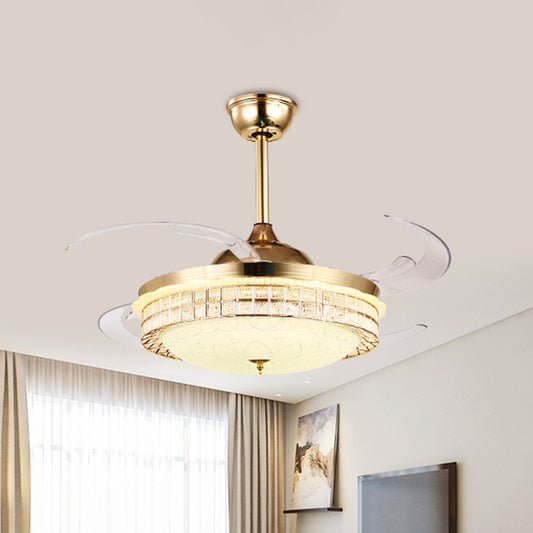Crystal Bowl Ceiling Fan Lamp Simplicity 4 Blades Bedroom LED Semi Flush Light in Gold, 47" Wide Gold Clearhalo 'Ceiling Fans with Lights' 'Ceiling Fans' 'Modern Ceiling Fans' 'Modern' Lighting' 917671