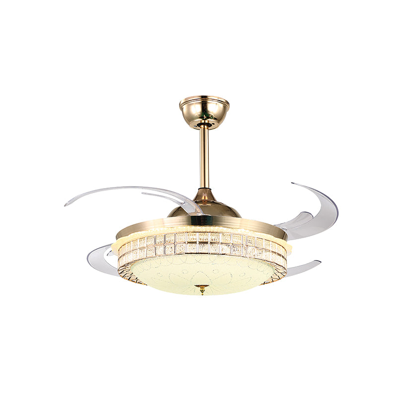 Crystal Bowl Ceiling Fan Lamp Simplicity 4 Blades Bedroom LED Semi Flush Light in Gold, 47" Wide Clearhalo 'Ceiling Fans with Lights' 'Ceiling Fans' 'Modern Ceiling Fans' 'Modern' Lighting' 917672