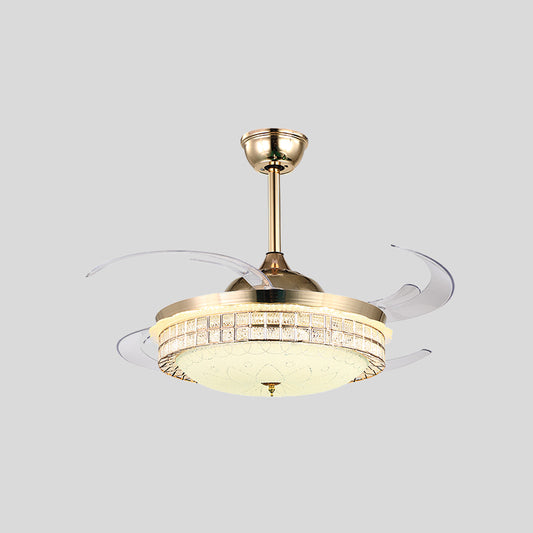 Crystal Bowl Ceiling Fan Lamp Simplicity 4 Blades Bedroom LED Semi Flush Light in Gold, 47" Wide Clearhalo 'Ceiling Fans with Lights' 'Ceiling Fans' 'Modern Ceiling Fans' 'Modern' Lighting' 917673