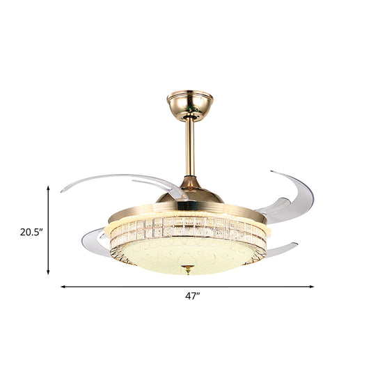 Crystal Bowl Ceiling Fan Lamp Simplicity 4 Blades Bedroom LED Semi Flush Light in Gold, 47" Wide Clearhalo 'Ceiling Fans with Lights' 'Ceiling Fans' 'Modern Ceiling Fans' 'Modern' Lighting' 917674