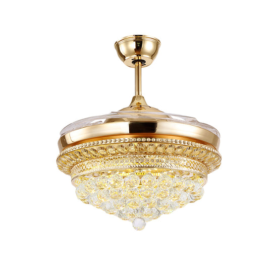 35.5" Wide 4 Blades LED Fan Light Kit Simple Conical Opulent Inlaid Crystal Semi Flush Light Fixture in Gold Clearhalo 'Ceiling Fans with Lights' 'Ceiling Fans' 'Modern Ceiling Fans' 'Modern' Lighting' 917681