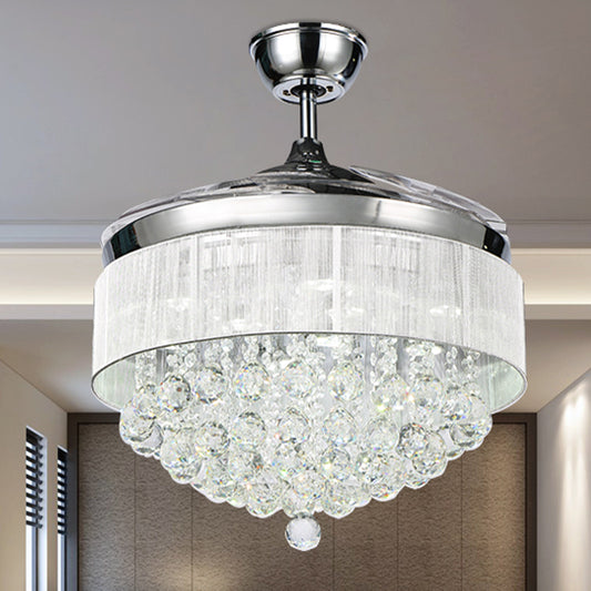 35.5" W Faceted Crystal Orb LED Fan Lamp Modern Silver Tapered Bedroom Semi Flush Ceiling Light Fixture with 3 Blades Silver Clearhalo 'Ceiling Fans with Lights' 'Ceiling Fans' 'Modern Ceiling Fans' 'Modern' Lighting' 917696