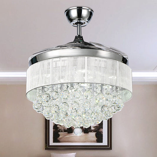 35.5" W Faceted Crystal Orb LED Fan Lamp Modern Silver Tapered Bedroom Semi Flush Ceiling Light Fixture with 3 Blades Clearhalo 'Ceiling Fans with Lights' 'Ceiling Fans' 'Modern Ceiling Fans' 'Modern' Lighting' 917697