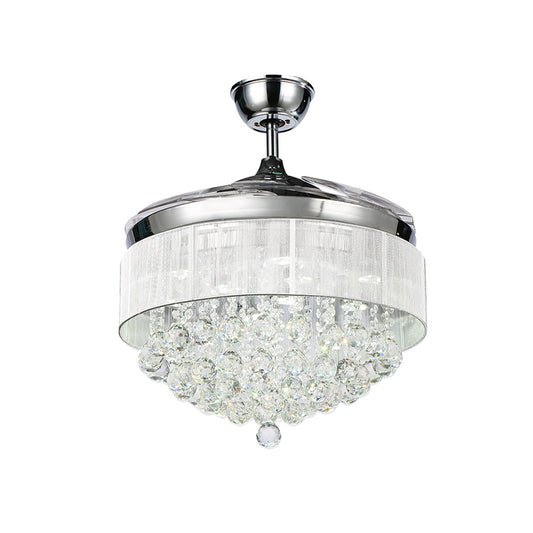 35.5" W Faceted Crystal Orb LED Fan Lamp Modern Silver Tapered Bedroom Semi Flush Ceiling Light Fixture with 3 Blades Clearhalo 'Ceiling Fans with Lights' 'Ceiling Fans' 'Modern Ceiling Fans' 'Modern' Lighting' 917698