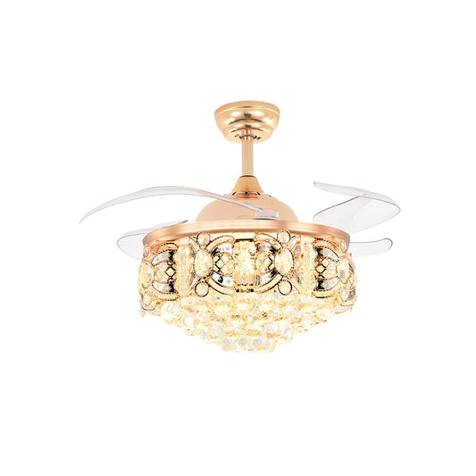 Gold Conical Ceiling Fan Light Modernism Crystal 3-Blade Hotel LED Semi Mount Lighting, 42.5" W Clearhalo 'Ceiling Fans with Lights' 'Ceiling Fans' 'Modern Ceiling Fans' 'Modern' Lighting' 917705