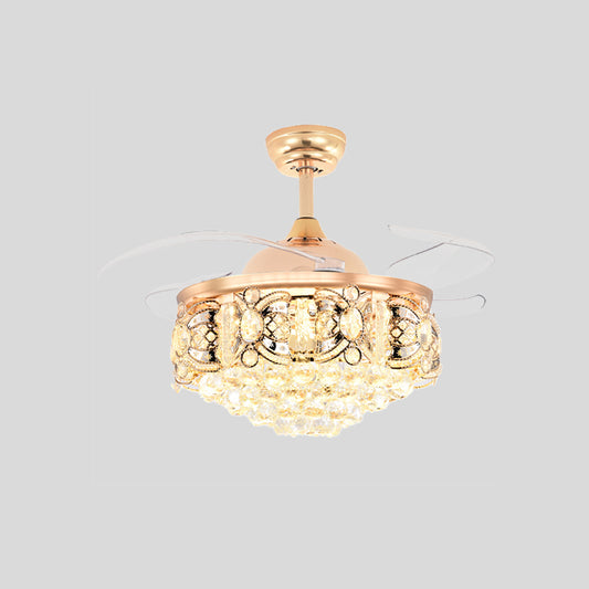 Gold Conical Ceiling Fan Light Modernism Crystal 3-Blade Hotel LED Semi Mount Lighting, 42.5" W Clearhalo 'Ceiling Fans with Lights' 'Ceiling Fans' 'Modern Ceiling Fans' 'Modern' Lighting' 917706