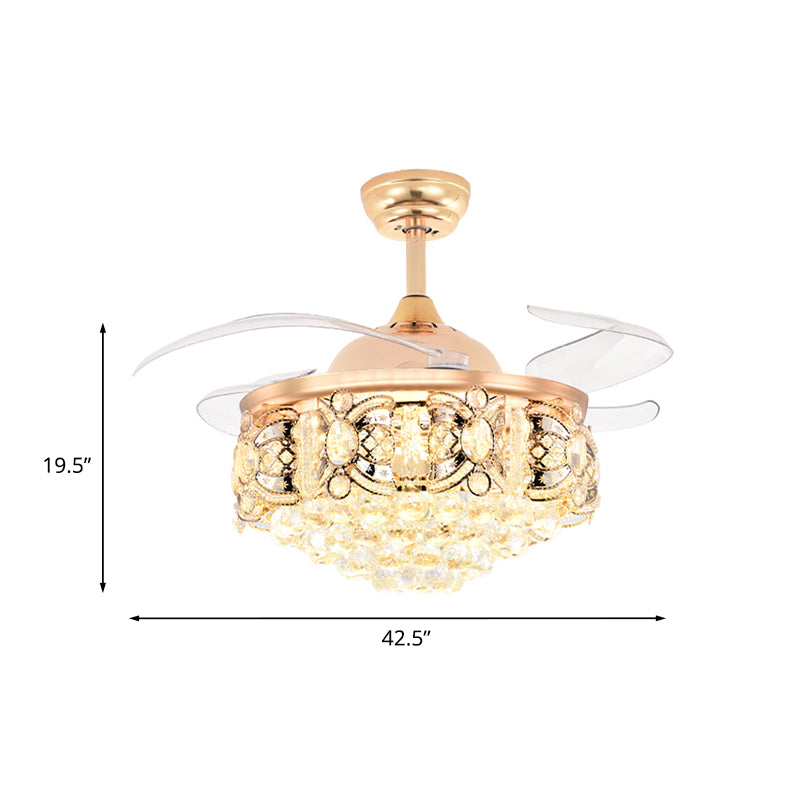 Gold Conical Ceiling Fan Light Modernism Crystal 3-Blade Hotel LED Semi Mount Lighting, 42.5" W Clearhalo 'Ceiling Fans with Lights' 'Ceiling Fans' 'Modern Ceiling Fans' 'Modern' Lighting' 917707