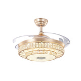 2 Tiers Parlor LED Ceiling Fan Light Modern Crystal 3 Blades Gold Semi Flush Mount, 42.5" Wide Clearhalo 'Ceiling Fans with Lights' 'Ceiling Fans' 'Modern Ceiling Fans' 'Modern' Lighting' 917710