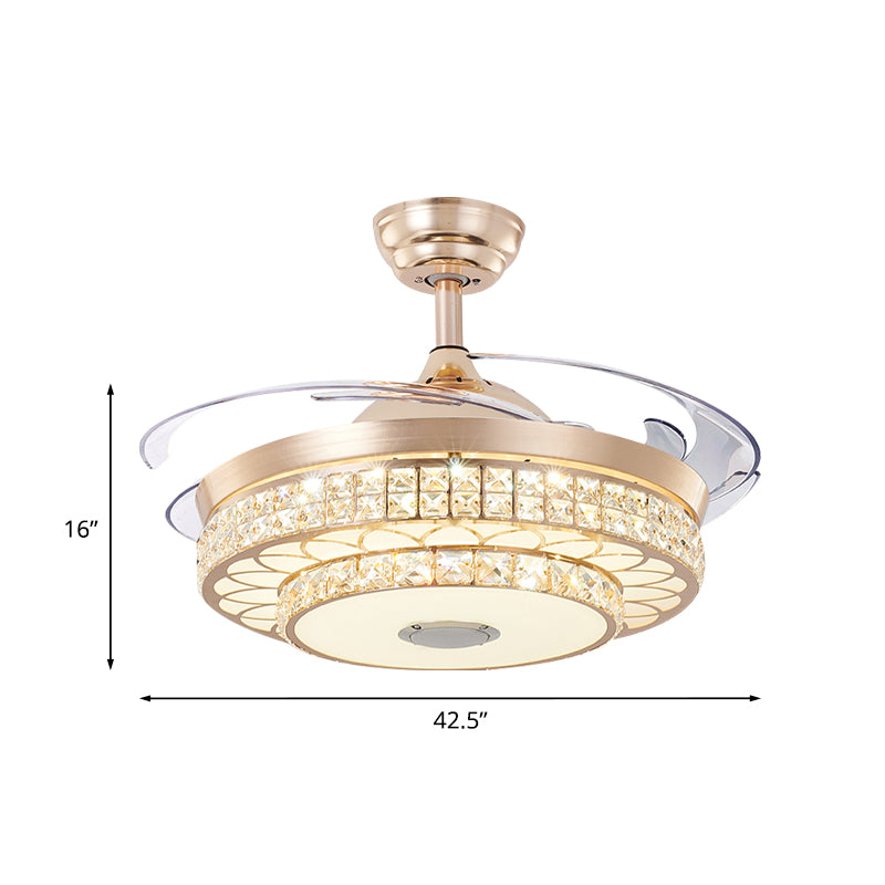 2 Tiers Parlor LED Ceiling Fan Light Modern Crystal 3 Blades Gold Semi Flush Mount, 42.5" Wide Clearhalo 'Ceiling Fans with Lights' 'Ceiling Fans' 'Modern Ceiling Fans' 'Modern' Lighting' 917711