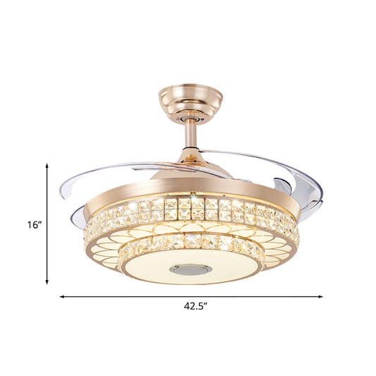 2 Tiers Parlor LED Ceiling Fan Light Modern Crystal 3 Blades Gold Semi Flush Mount, 42.5" Wide Clearhalo 'Ceiling Fans with Lights' 'Ceiling Fans' 'Modern Ceiling Fans' 'Modern' Lighting' 917711