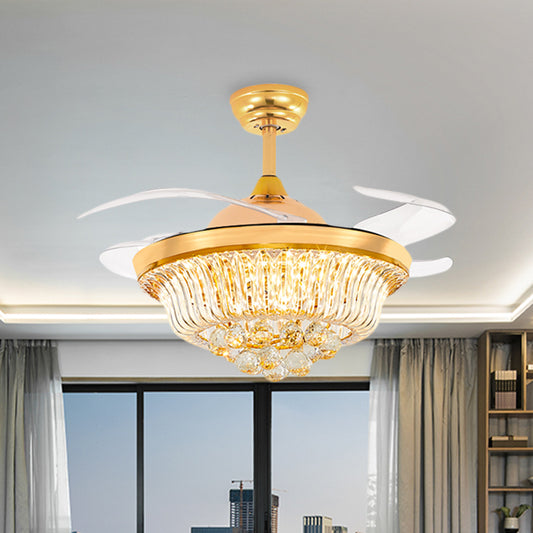 4 Blades Taper LED Flush Ceiling Fan Modern Gold Crystal Semi Flush Mounted Lamp, 42.5" Width Clearhalo 'Ceiling Fans with Lights' 'Ceiling Fans' 'Modern Ceiling Fans' 'Modern' Lighting' 917713