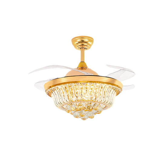 4 Blades Taper LED Flush Ceiling Fan Modern Gold Crystal Semi Flush Mounted Lamp, 42.5" Width Clearhalo 'Ceiling Fans with Lights' 'Ceiling Fans' 'Modern Ceiling Fans' 'Modern' Lighting' 917714