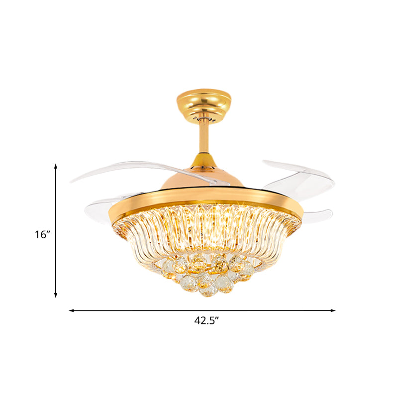 4 Blades Taper LED Flush Ceiling Fan Modern Gold Crystal Semi Flush Mounted Lamp, 42.5" Width Clearhalo 'Ceiling Fans with Lights' 'Ceiling Fans' 'Modern Ceiling Fans' 'Modern' Lighting' 917715