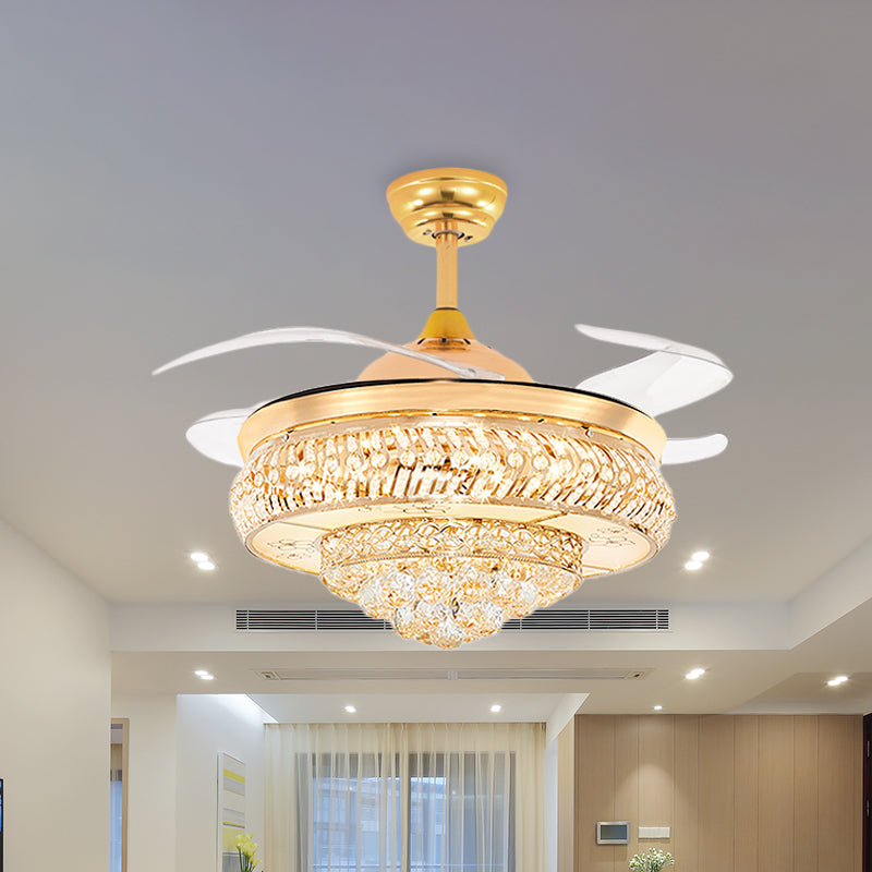 42.5" Wide Crystal Pointed Fan Lamp Contemporary 4-Blade Bedroom LED Semi Flush Ceiling Light in Gold Clearhalo 'Ceiling Fans with Lights' 'Ceiling Fans' 'Modern Ceiling Fans' 'Modern' Lighting' 917717