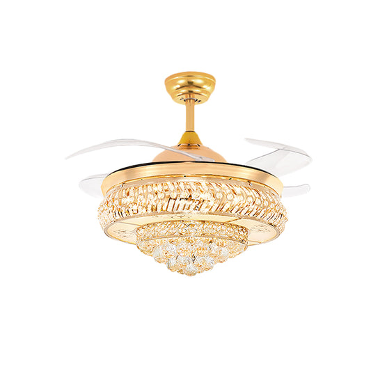 42.5" Wide Crystal Pointed Fan Lamp Contemporary 4-Blade Bedroom LED Semi Flush Ceiling Light in Gold Clearhalo 'Ceiling Fans with Lights' 'Ceiling Fans' 'Modern Ceiling Fans' 'Modern' Lighting' 917718