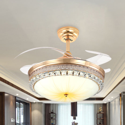 43" Wide 3-Blade LED Fan Light Fixture Modernist Dome Cut Crystal Semi Flush Mount Ceiling Light in Gold Gold Clearhalo 'Ceiling Fans with Lights' 'Ceiling Fans' 'Modern Ceiling Fans' 'Modern' Lighting' 917720