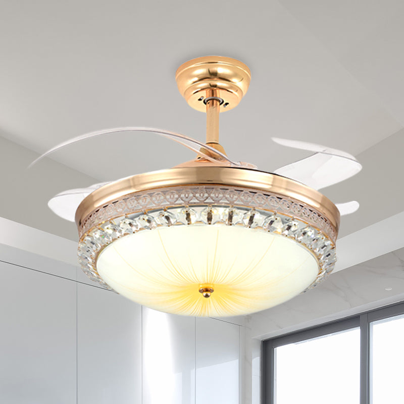 43" Wide 3-Blade LED Fan Light Fixture Modernist Dome Cut Crystal Semi Flush Mount Ceiling Light in Gold Clearhalo 'Ceiling Fans with Lights' 'Ceiling Fans' 'Modern Ceiling Fans' 'Modern' Lighting' 917721