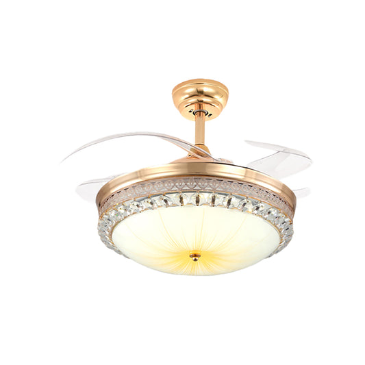 43" Wide 3-Blade LED Fan Light Fixture Modernist Dome Cut Crystal Semi Flush Mount Ceiling Light in Gold Clearhalo 'Ceiling Fans with Lights' 'Ceiling Fans' 'Modern Ceiling Fans' 'Modern' Lighting' 917722
