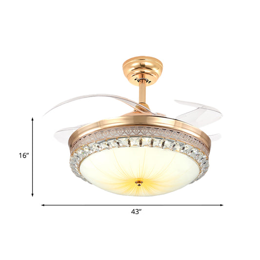 43" Wide 3-Blade LED Fan Light Fixture Modernist Dome Cut Crystal Semi Flush Mount Ceiling Light in Gold Clearhalo 'Ceiling Fans with Lights' 'Ceiling Fans' 'Modern Ceiling Fans' 'Modern' Lighting' 917723