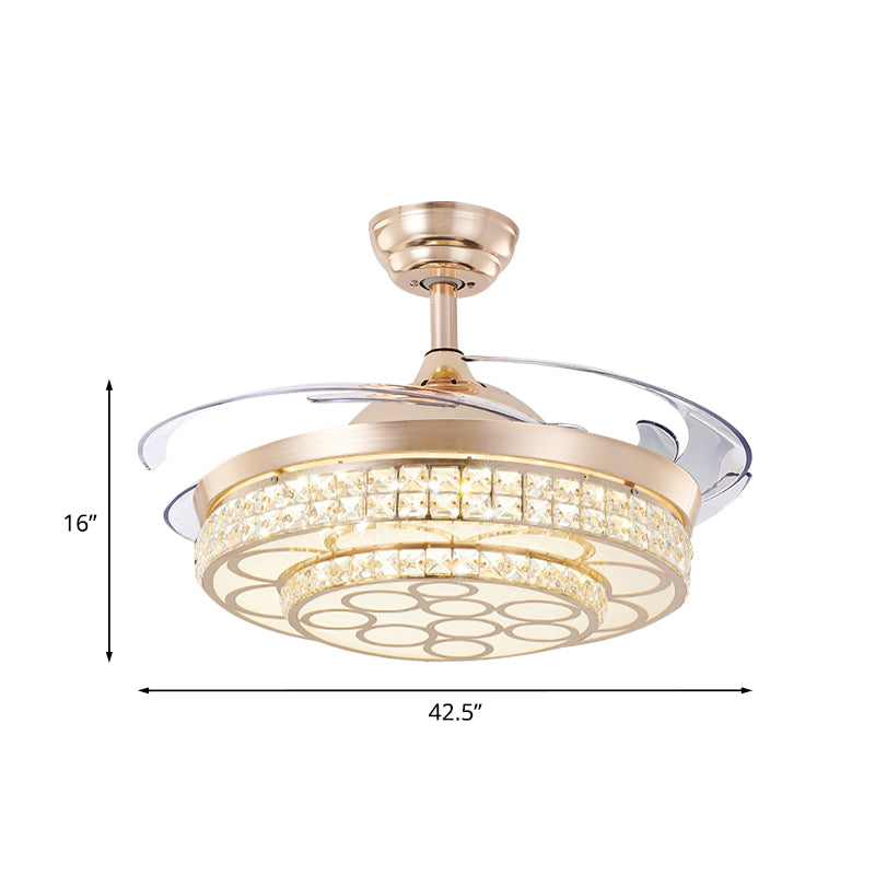 42.5" Wide Gold Finish LED Fan Light Kit Minimal Crystal 2-Tier Semi Flush Light Fixture, 3 Blades Clearhalo 'Ceiling Fans with Lights' 'Ceiling Fans' 'Modern Ceiling Fans' 'Modern' Lighting' 917727