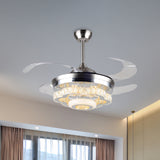 4-Blade Crystal Blossom Fan Lamp Modernism Dining Table 42.5" Wide LED Semi Flush Ceiling Light in Chrome Clearhalo 'Ceiling Fans with Lights' 'Ceiling Fans' 'Modern Ceiling Fans' 'Modern' Lighting' 917742