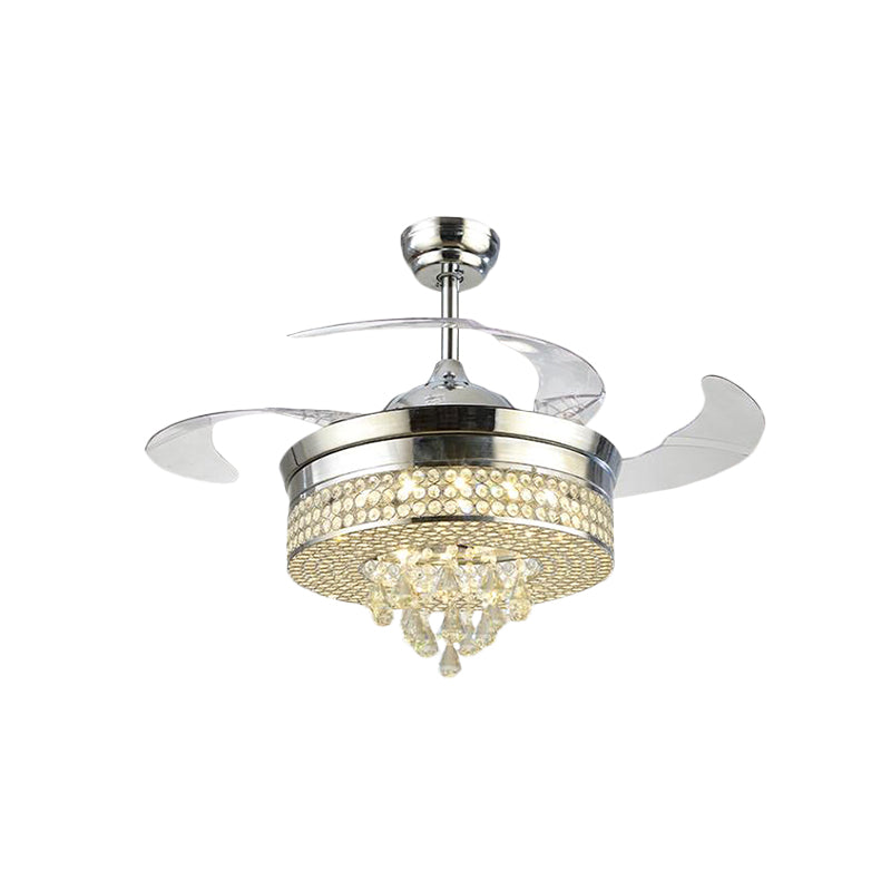 42.5" Wide Minimalist Round Fan Light 3-Blade LED Crystal Semi Flush Mount Ceiling Fixture with Cone Drops in Chrome Clearhalo 'Ceiling Fans with Lights' 'Ceiling Fans' 'Modern Ceiling Fans' 'Modern' Lighting' 917750