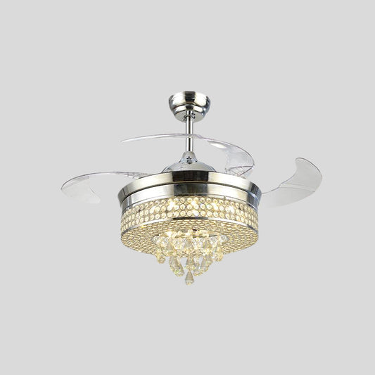 42.5" Wide Minimalist Round Fan Light 3-Blade LED Crystal Semi Flush Mount Ceiling Fixture with Cone Drops in Chrome Clearhalo 'Ceiling Fans with Lights' 'Ceiling Fans' 'Modern Ceiling Fans' 'Modern' Lighting' 917751