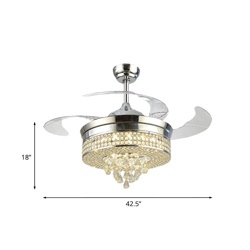 42.5" Wide Minimalist Round Fan Light 3-Blade LED Crystal Semi Flush Mount Ceiling Fixture with Cone Drops in Chrome Clearhalo 'Ceiling Fans with Lights' 'Ceiling Fans' 'Modern Ceiling Fans' 'Modern' Lighting' 917752