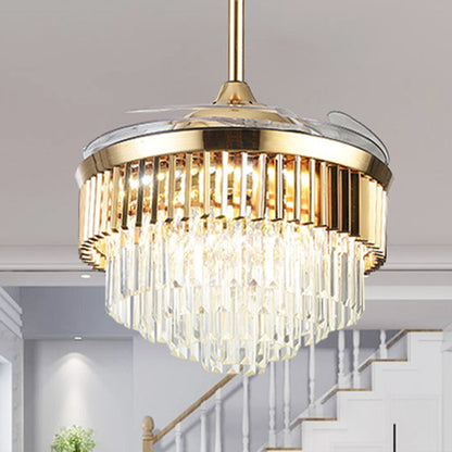 19" W 3-Blade Crystal Flush Ceiling Fan Modern Gold Tapered Layer Parlor LED Semi Flush Mount Lighting Gold Clearhalo 'Ceiling Fans with Lights' 'Ceiling Fans' 'Modern Ceiling Fans' 'Modern' Lighting' 917757