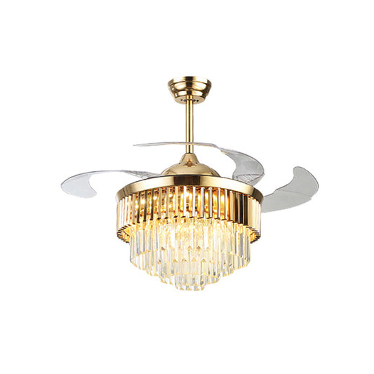 19" W 3-Blade Crystal Flush Ceiling Fan Modern Gold Tapered Layer Parlor LED Semi Flush Mount Lighting Clearhalo 'Ceiling Fans with Lights' 'Ceiling Fans' 'Modern Ceiling Fans' 'Modern' Lighting' 917758