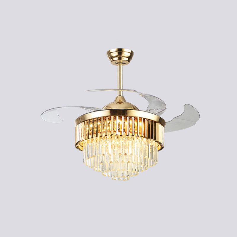 19" W 3-Blade Crystal Flush Ceiling Fan Modern Gold Tapered Layer Parlor LED Semi Flush Mount Lighting Clearhalo 'Ceiling Fans with Lights' 'Ceiling Fans' 'Modern Ceiling Fans' 'Modern' Lighting' 917759