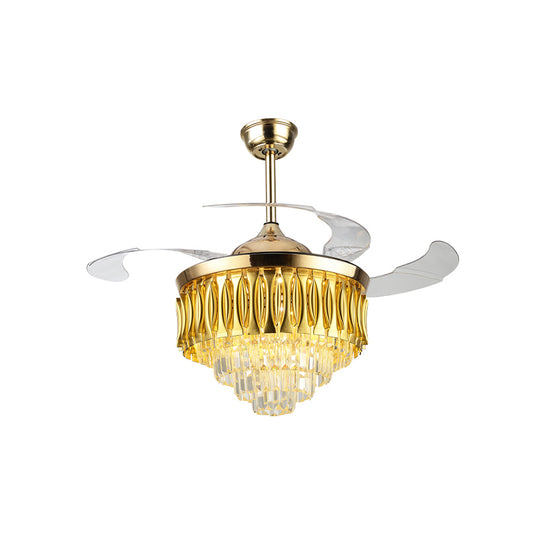 Crystal Layered Conical Semi Flush Mount Contemporary 19" Wide 3 Blades Living Room LED Ceiling Fan Light Kit in Gold Clearhalo 'Ceiling Fans with Lights' 'Ceiling Fans' 'Modern Ceiling Fans' 'Modern' Lighting' 917766