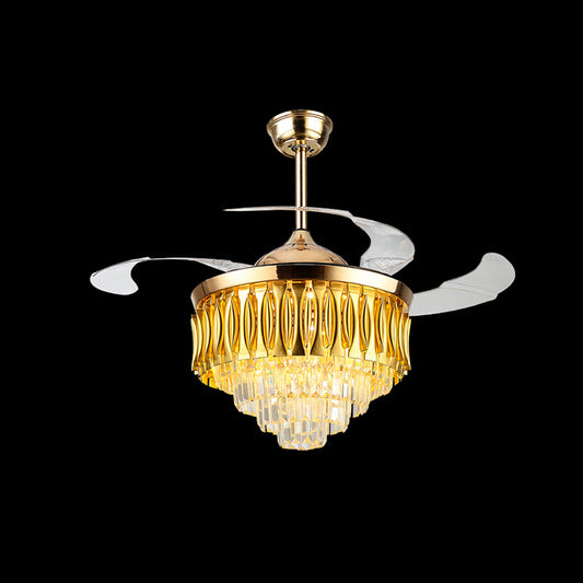 Crystal Layered Conical Semi Flush Mount Contemporary 19" Wide 3 Blades Living Room LED Ceiling Fan Light Kit in Gold Clearhalo 'Ceiling Fans with Lights' 'Ceiling Fans' 'Modern Ceiling Fans' 'Modern' Lighting' 917767