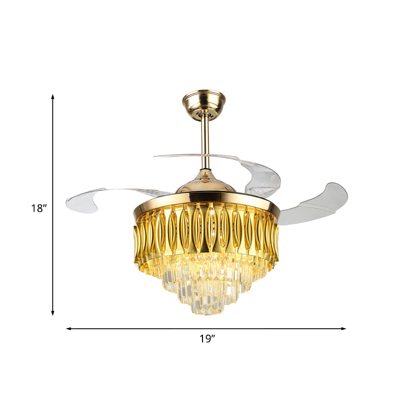 Crystal Layered Conical Semi Flush Mount Contemporary 19" Wide 3 Blades Living Room LED Ceiling Fan Light Kit in Gold Clearhalo 'Ceiling Fans with Lights' 'Ceiling Fans' 'Modern Ceiling Fans' 'Modern' Lighting' 917768