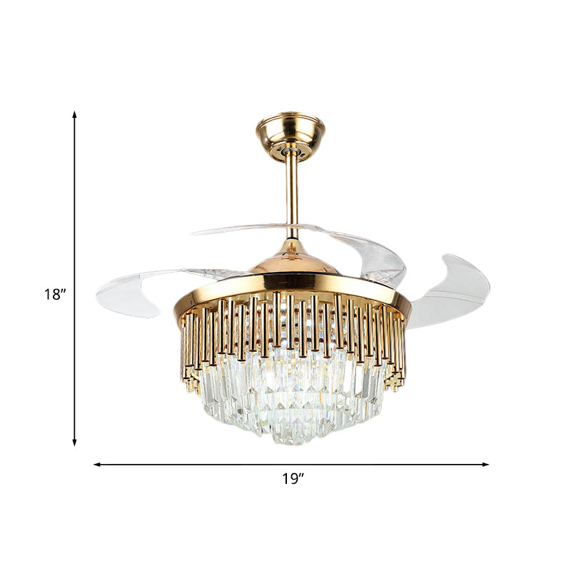 Black/Gold Layered Drum Fan Lamp Postmodern Crystal 3-Blade Dining Room LED Semi Flush Light, 19" Wide Clearhalo 'Ceiling Fans with Lights' 'Ceiling Fans' 'Modern Ceiling Fans' 'Modern' Lighting' 917772